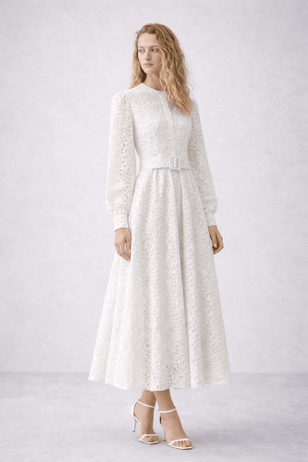 Belted Guipure Midi Dress | Elora Venecci